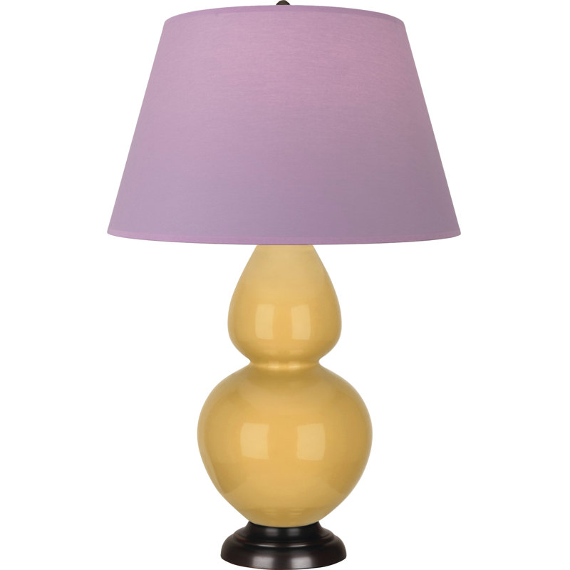 Lampe de table double gourde en céramique, Bleu marine/gris, Jaune coucher de soleil glacé / bronze, Bronze