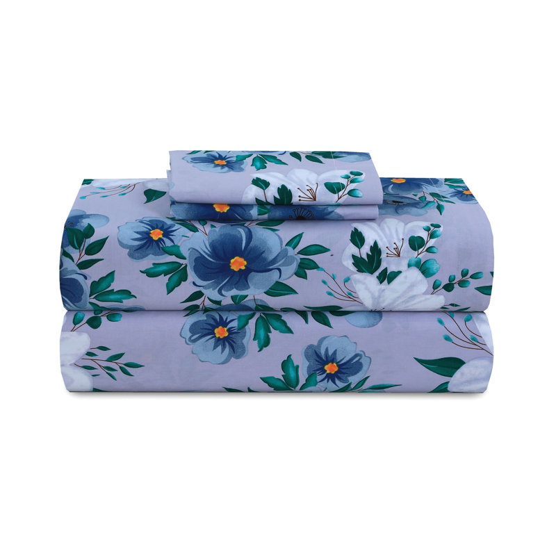 100% Cotton Percale Sheet Set, Queen, Blue