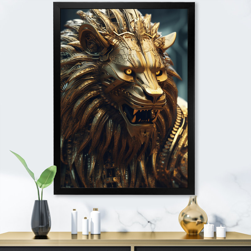 «Majestic Lion IV» sur toile, H 40 po x l 30 po x P 1,5 po, Cadre simple noir