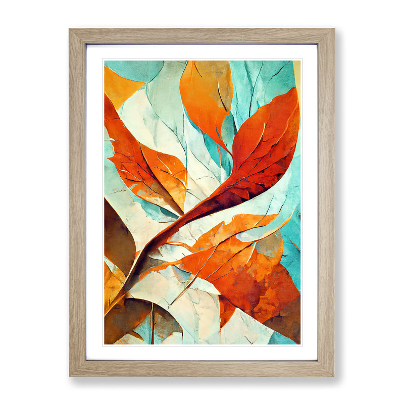Abstract Leaf Art No.3 - Wall Art, 34cm H x 25cm W, Oak Framed, White