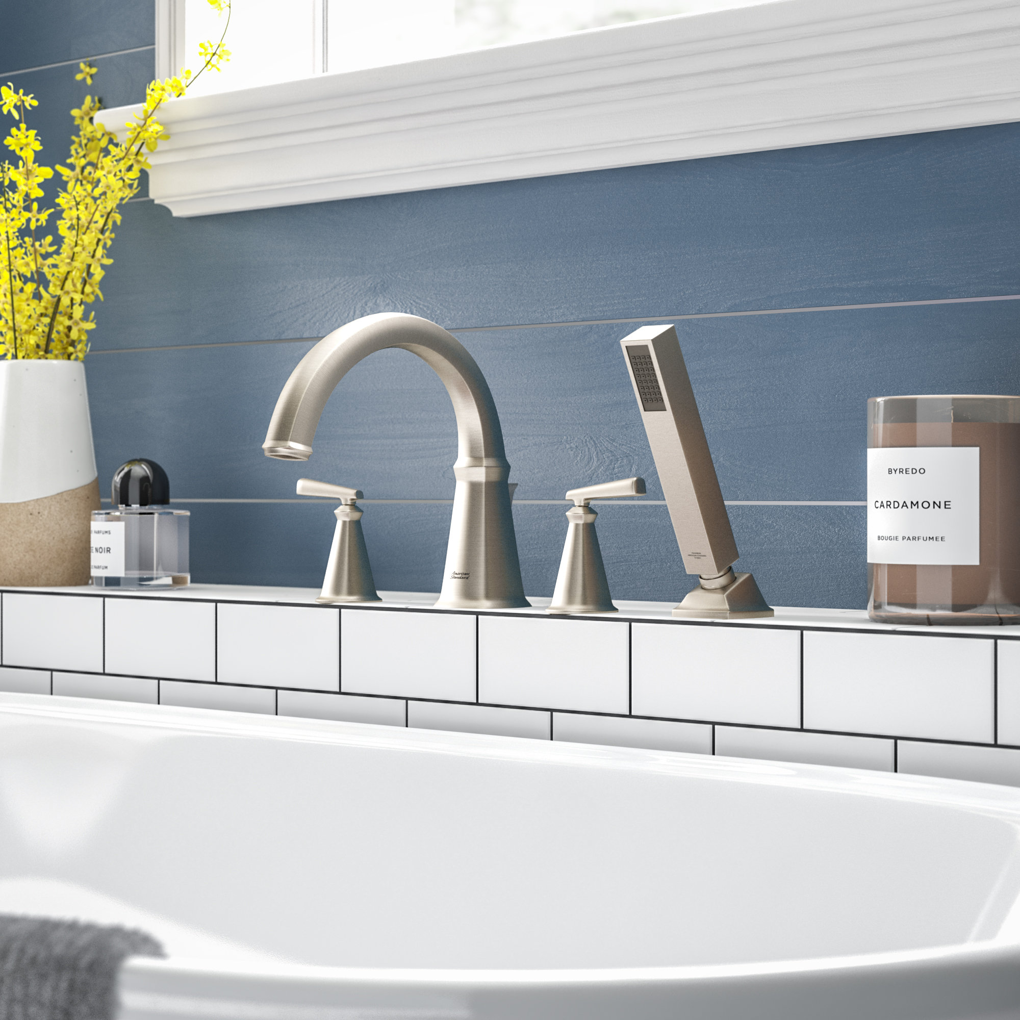 Edgemere Deck Roman Tub Faucet with Diverter, Brushed Nickel