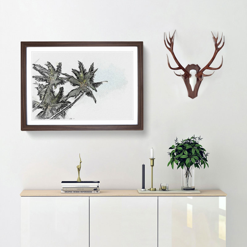 Tropical Palm Trees in Abstract - Picture Frame Graphic Art Print, 35cm H x 50cm W x 2cm D, Walnut
