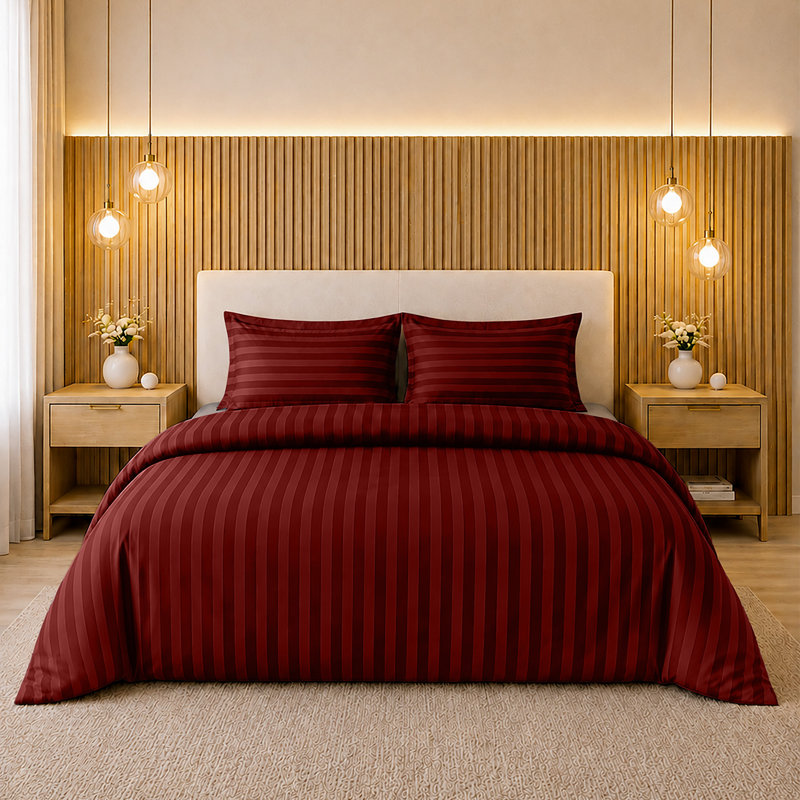 Microfiber Striped Duvet Cover Set with Pillowcases Included, Single Duvet Cover Set + 1 Standard Pillowcase, Burgundy