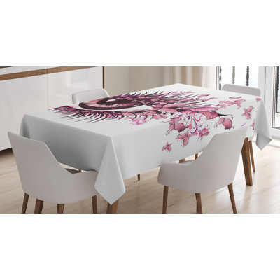 Ambesonne Butterflies Tablecloth, Fairy Female Eye With Butterflies Eyelashes Mascara Stare Party Makeup, Rectangular Table Cover For Dining Room Kitchen Decor, 52" X 70", Pale Pink Purple