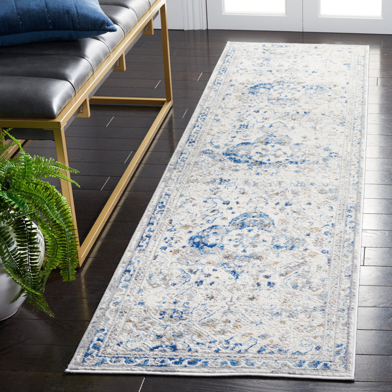 Tapis oriental gris / bleu Huckabee, Tapis de couloir 2 pi 2 po x 8 pi