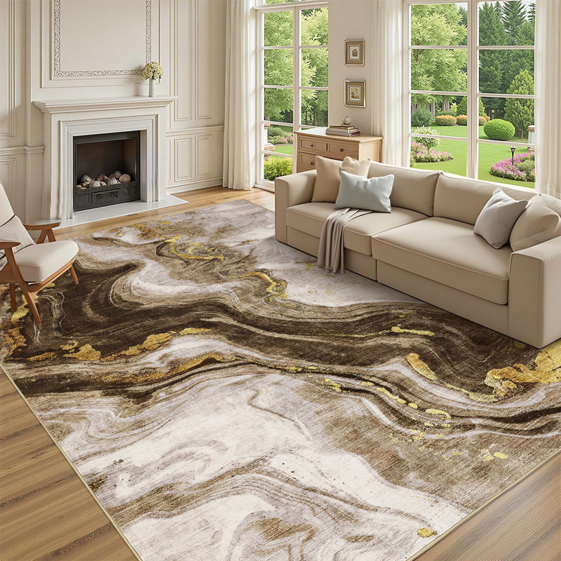 Modern Abstract Living Room Rug Ultra-Soft Contemporary Accent Rug, Easy to Clean Soft Low Pile Indoor Carpet, Large Foldable Floor Cover