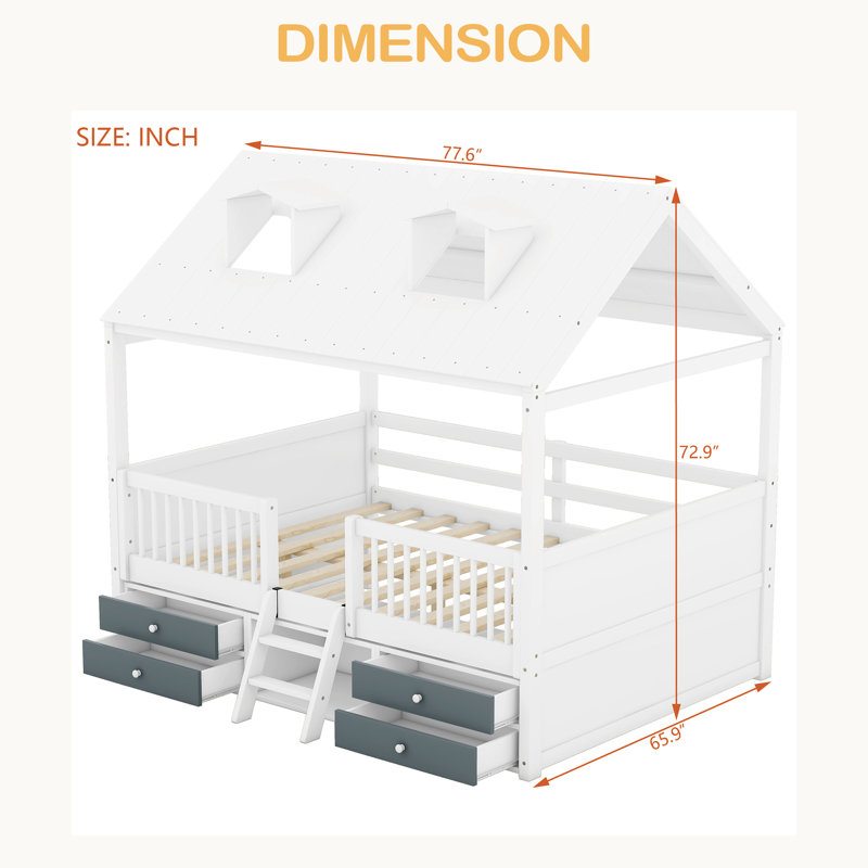 Cadre de lit Bed House, Lit double, Blanc