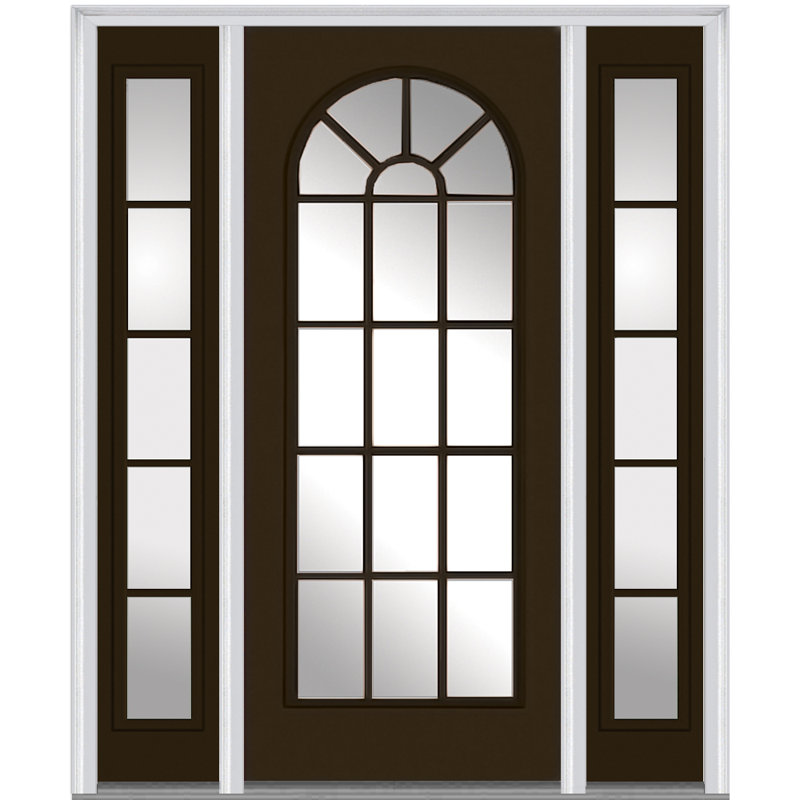 Porte d'entrée pré-suspendue en fibre de verre préfinie lisse, H 80 po x l 60 po x P 1,75 po, Brun, Ouverture vers la gauche