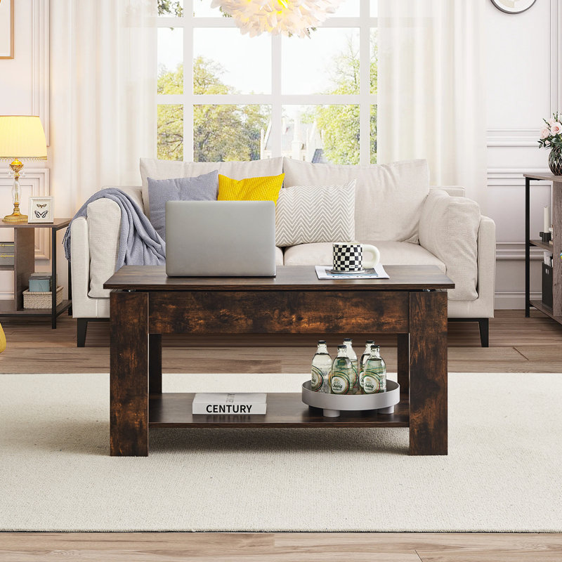Lorayn Lift Top Four Leg Coffee Table with Storage, Brown