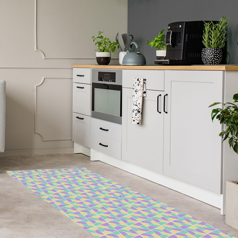Tapis de zone aquamarine/violet trapézoïdals, Tapis de couloir 2 pi 6 po x 8 pi