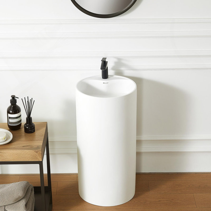 Solid Surface Pedestal Bathroom Sink Basin 66S-08