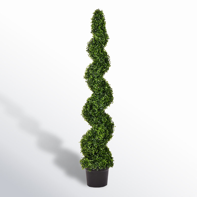 Artificial Potted Green Boxwood Spiral Tree, 60" H x 13" W x 13"D