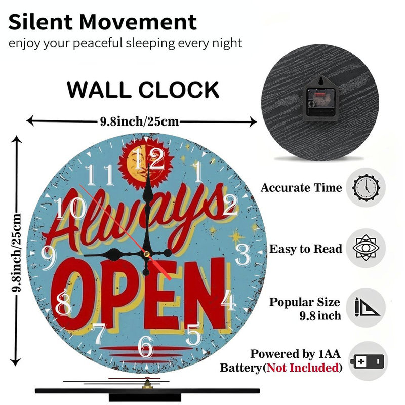 10-Inch Wooden Wall Clock, Silent Movement, Battery Operated (AA Batteries Not Included), Artistic  Decor, Perfect for Home Accents