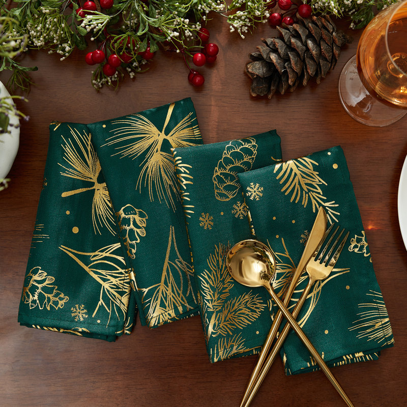 Kamoria Pine Foil Fabric Holiday Napkins