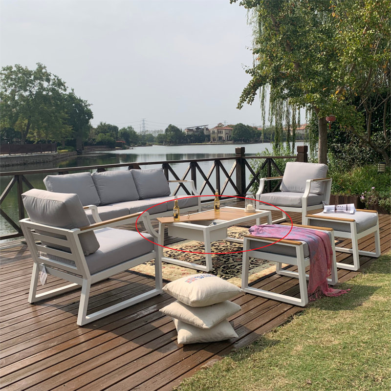 Metal Outdoor Coffee Table – Rectangular Patio Table, L110×W60×H41cm – Detachable Design, Natural