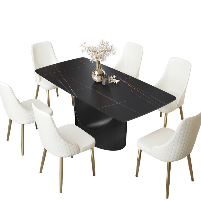 Ensemble de table de salle à manger Shivani pour 6 personnes en pierre frittée, Bronze, Pandora