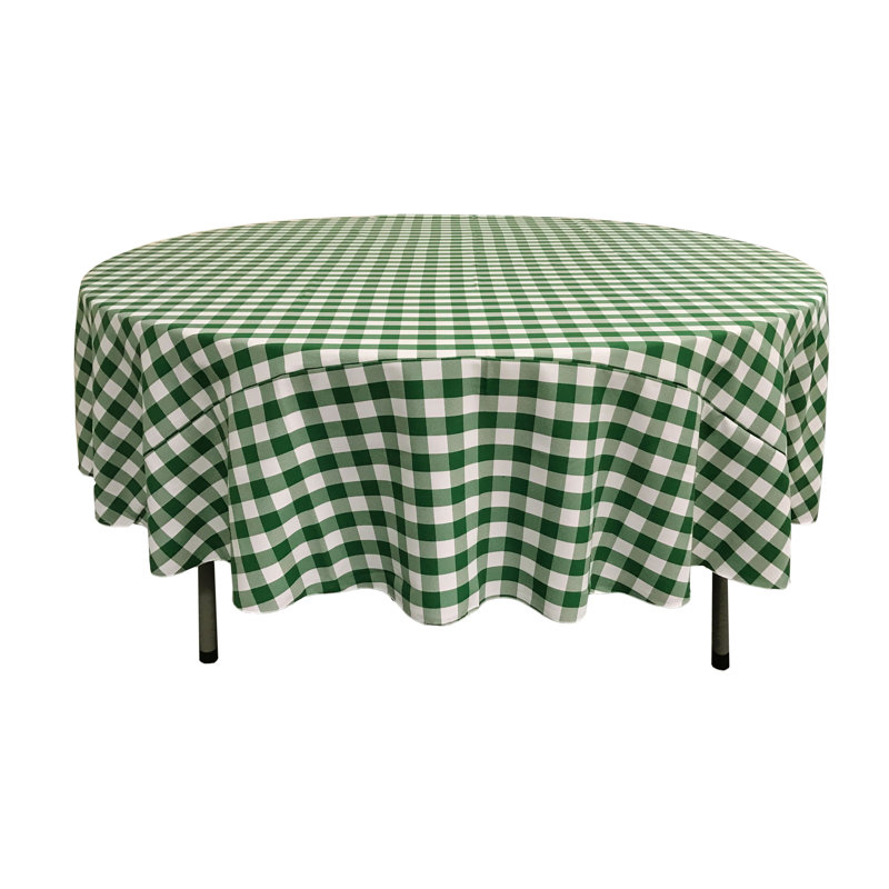 Joice Gingham Round Tablecloth, White and Hunter Green, 132" Round