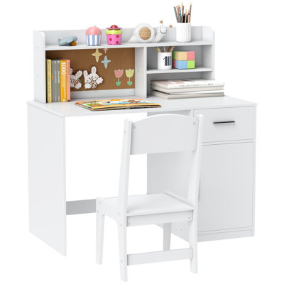 Kids Desk and Chair Set, Study Table and Chair Set with Storage, White