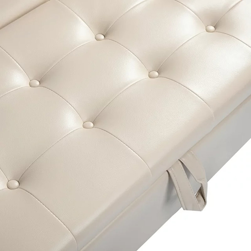 Ciara 35.43" Wide Button Tufted Square Storage Ottoman Upholstered Lift Top Large Ottoman Coffee Table, Cream Faux Leather
