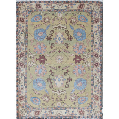 Hand-Knotted High-Quality Light Green Area Rug