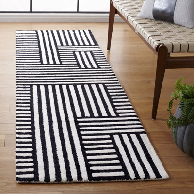 Tapis ivoire / noir en laine / coton touffeté à la main Elsbeth