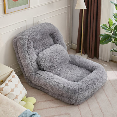 Fauteuil de jeu ajustable à 5 positions en tissu moelleux gris clair et canapé convertible pour lit de chien humain