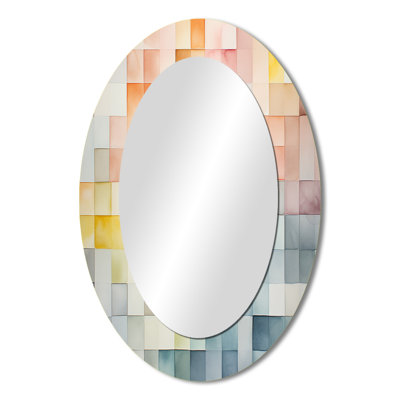 Multicolor cubes patterns II - Multi-Color Modern Oval Wall Mirror