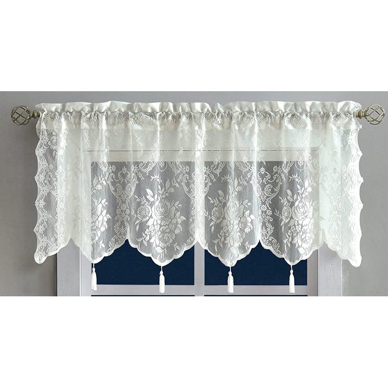 Crichton Floral Scalloped Kitchen Curtain, Ivory