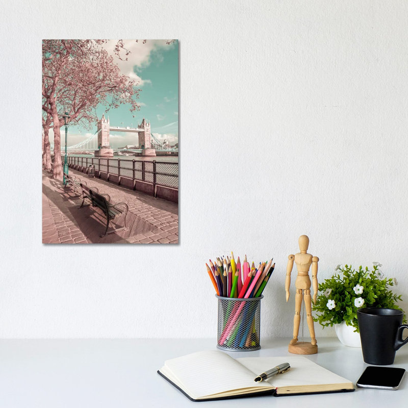 London Thames Riverside And Tower Bridge by Melanie Viola - Wrapped Canvas Print, 20.32 cm H x 30.48 cm W