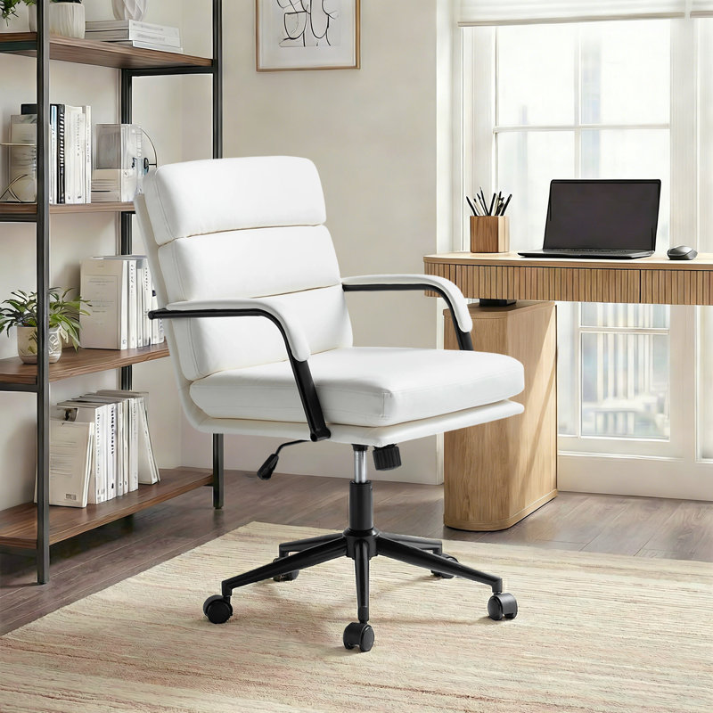Chaise de bureau en cuir Anagrace avec support lombaire, Similicuir ivoire