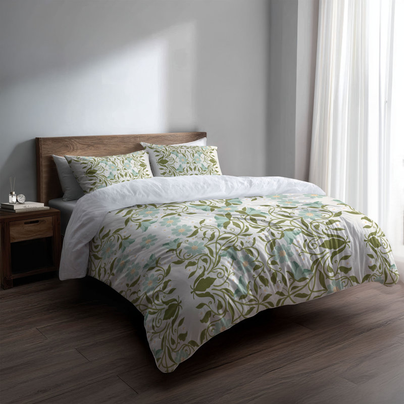 Ensemble d'édredon léger Colette, Édredon grand + 2 taies d'oreiller standard, Motif floral vert