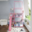 Lit superposé en métal avec escalier de rangement, glissade, rails de sécurité-640652478