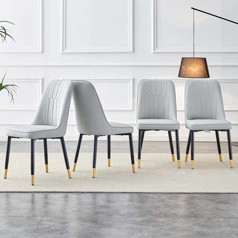 Chaise de salle à manger moderne en cuir PU, ensemble de 4, 4, Gris clair