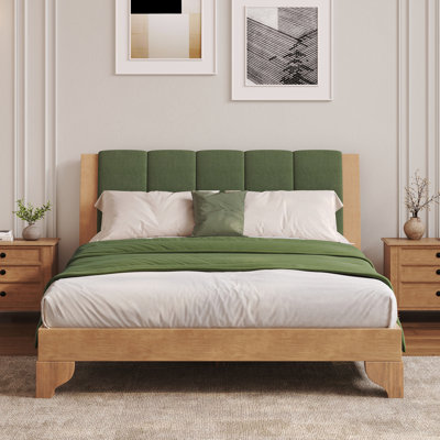 Cadre de lit en bois de pin de qualité supérieure avec tête de lit, design moderne Mid-Century