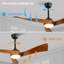 Ventilateur de plafond 52 pouces avec 3 lumières à DEL à intensité variable 3 couleurs en bois massif télécommandées réversible moteur à courant continu noir mat pour la maison-2069240728-2069240729