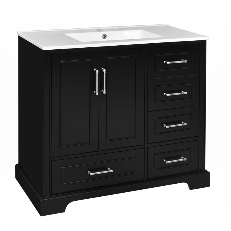 Meuble-lavabo traditionnel 36 "avec lavabo en céramique, Argent argent, Noir, noir, noir, noir