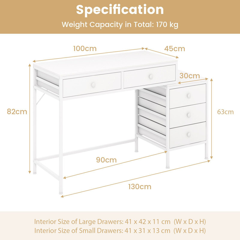 Metal Base Computer Desk, White