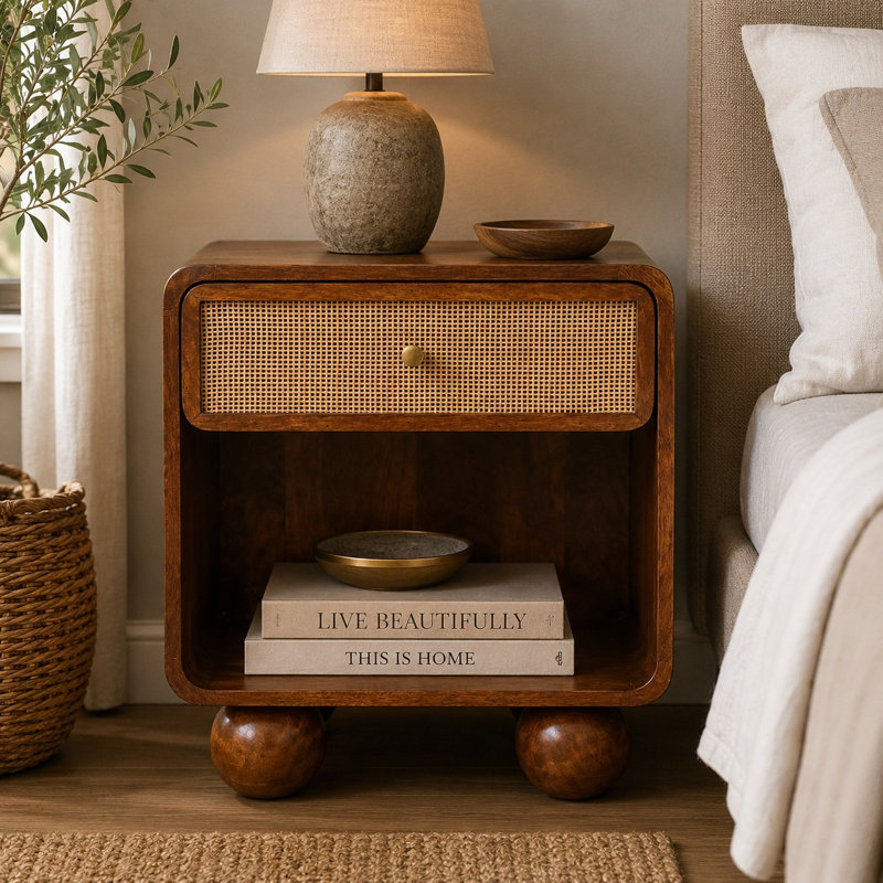 Alvenia 45cm W Solid Wood Bedside Table