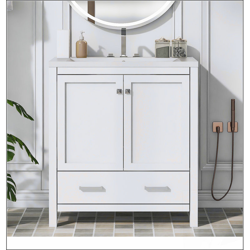 Meuble-lavabo blanc 30 po avec lavabo simple et armoire encastrée Combo