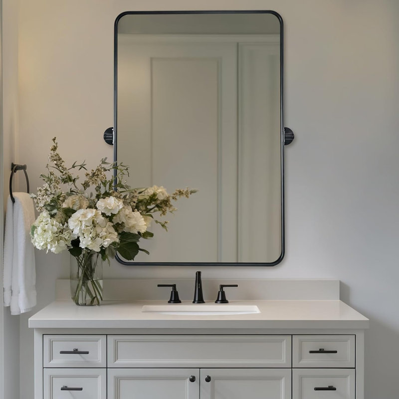 Miroir de salle de bain moderne inclinable, Noir mat, 30 po x 22 po