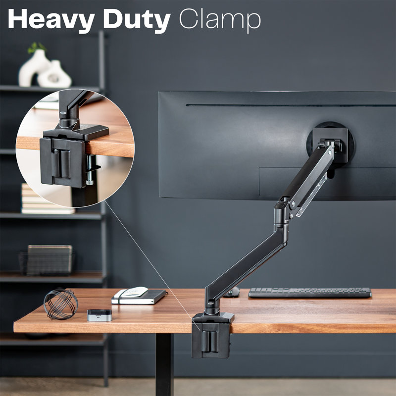 Black Aluminum Full-Motion Single Monitor Desk Mount with Riser