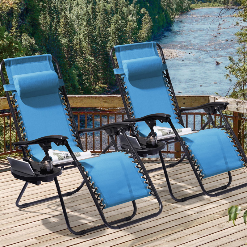 Cynar Folding Zero Gravity Chair(Set of 2), Lake Blue