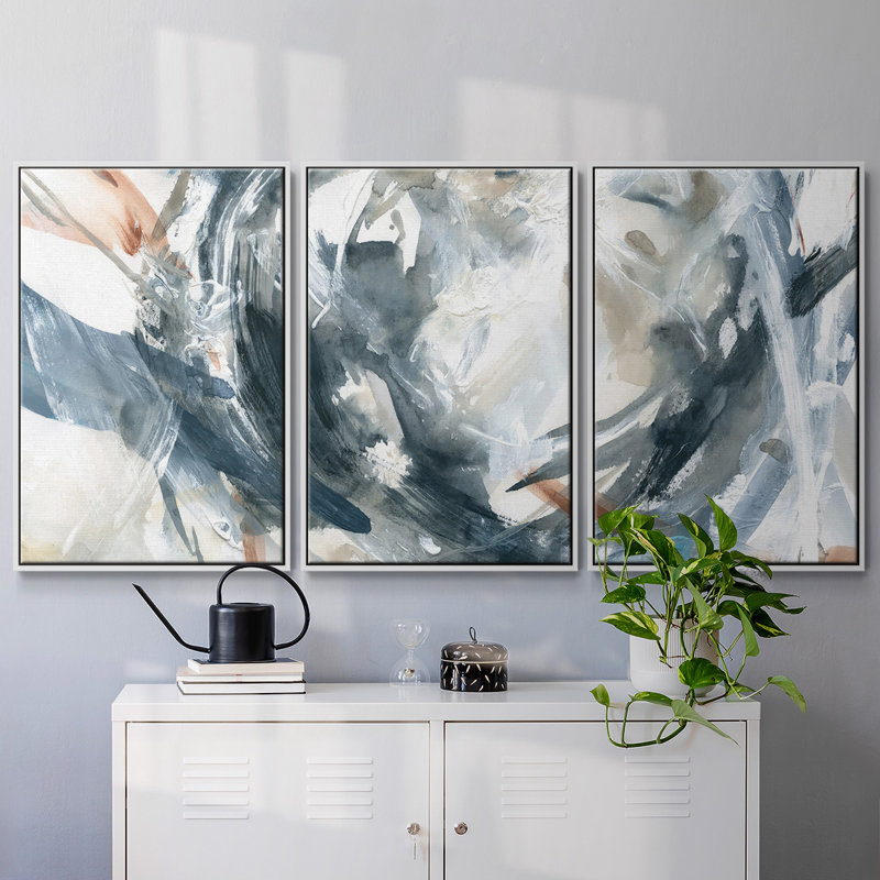 Hypnotic Array - Multi Piece Framed Canvas, 24" H x 48" W x 2" D, White
