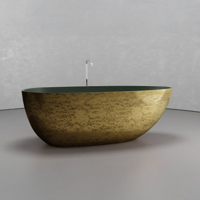  62.8” x 30.3” Deep Soaking Brass Green Freestanding Oval Bathtub