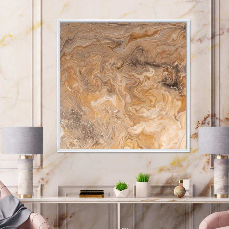 Marbre liquide brun et gris, impression sur toile, H 36 po x l 36 po x P 1 po, Cadre flottant blanc