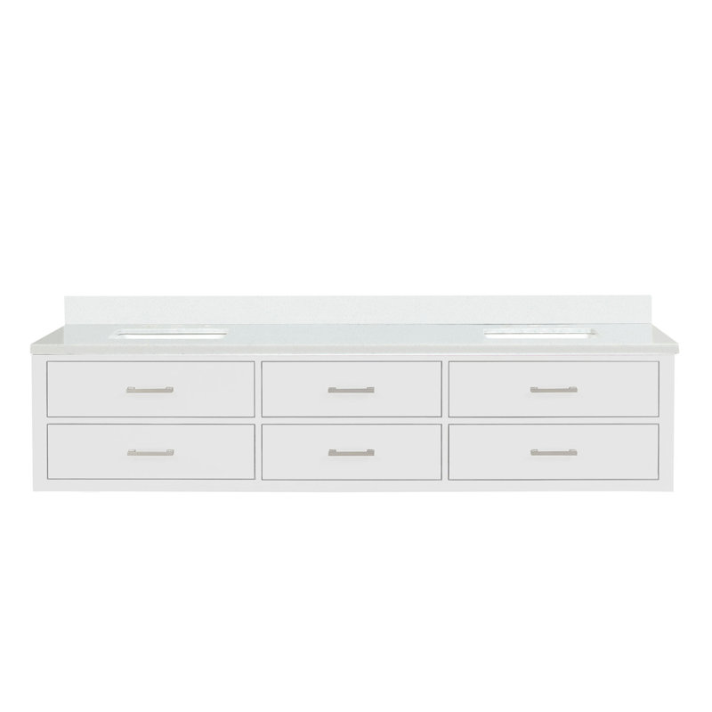 Meuble-lavabo double avec comptoir en quartz blanc, Blanc