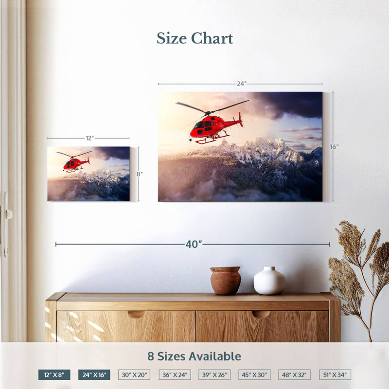 Mehar Flying Red Helicopter, 16" H x 24" W