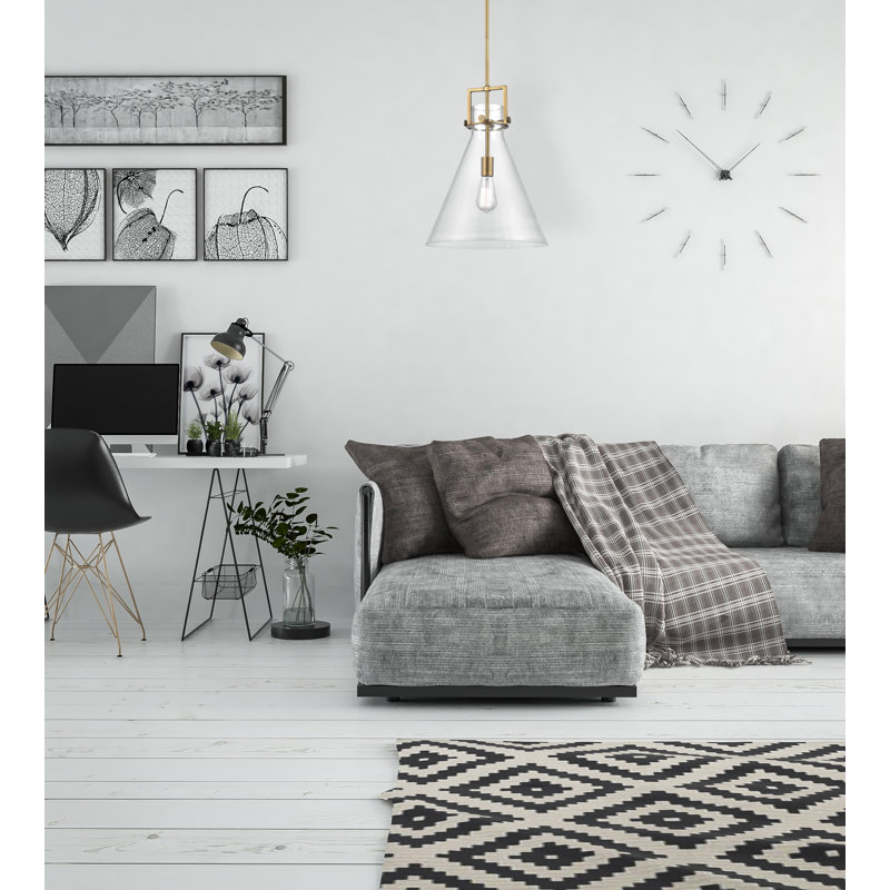 Luminaire suspendu avec tige 30 po Coterie, Laiton brossé, Transparent, H 17 po x l 14 po x P 14 po
