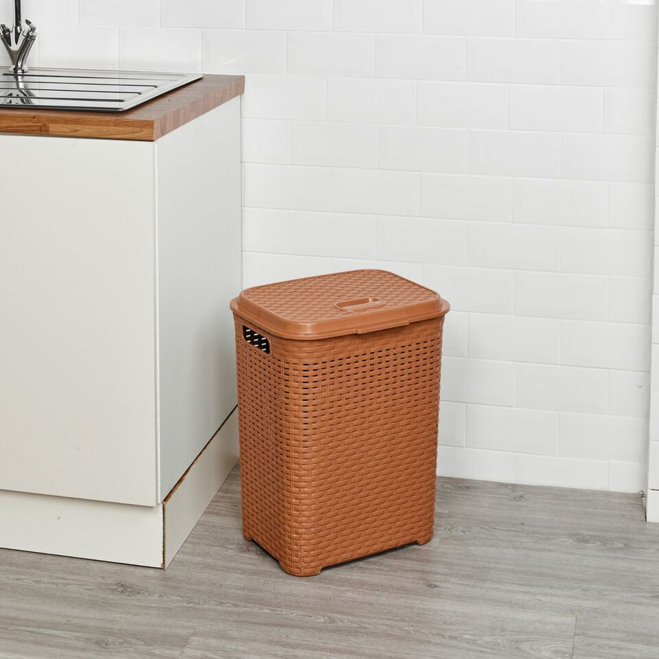 Plastic Rattan Dirty Laundry Clothes Washing Bin Basket Storage Organiser