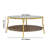 Modern Round Walnut 2-Tiered Coffee Table With Glass Top And Gold Base For Living Room, 29.9"